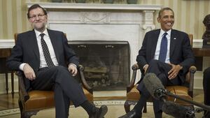 El jefe del Gobierno español, Mariano Rajoy, y el presidente de Estados Unidos, Barack Obama, durante la reunión que ambos han mantenido en la Casa Blanca