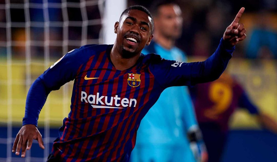 Malcom celebra un gol con el FC Barcelona.