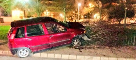 Así quedó el coche tras chocar con un árbol