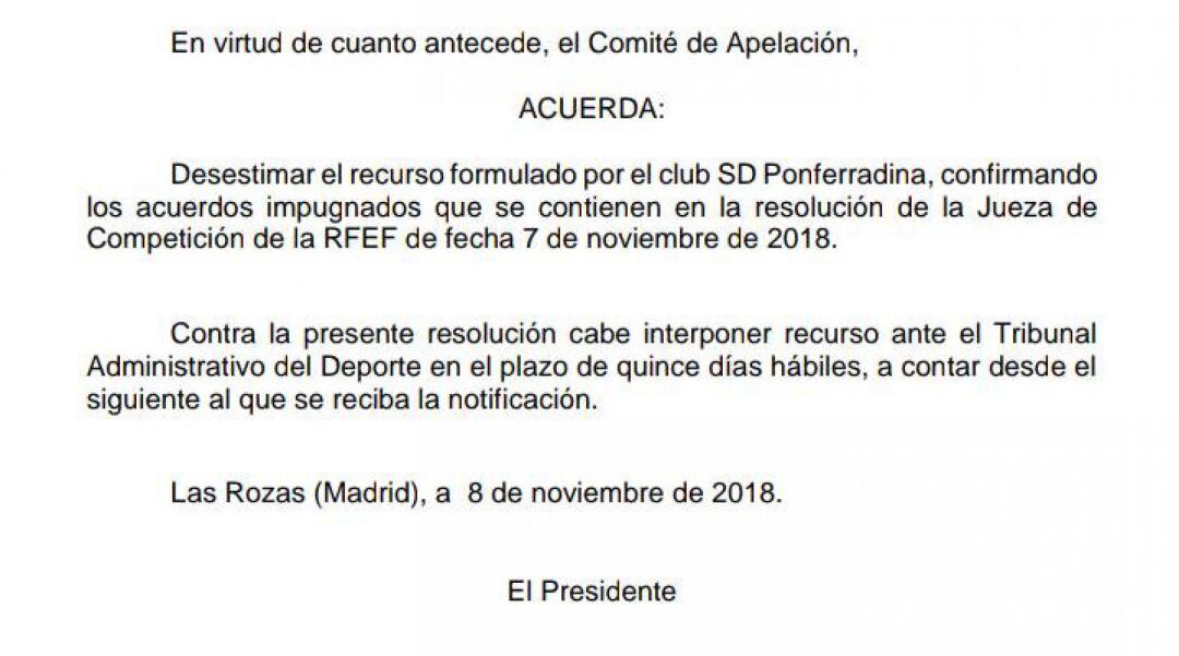 Resolución del Comité