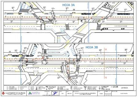 Plano del tramo del carril bici de Reino de Valencia en la intersección con Císcar