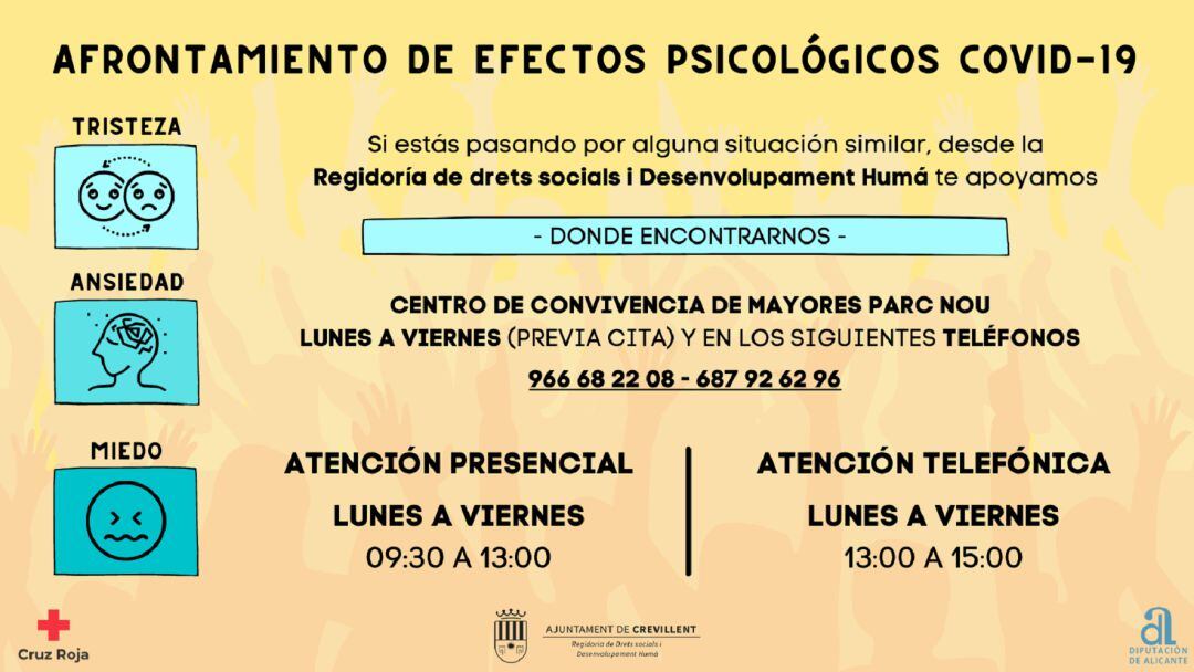 Cartel talleres y atención psicológica ante efectos de la Covid-19