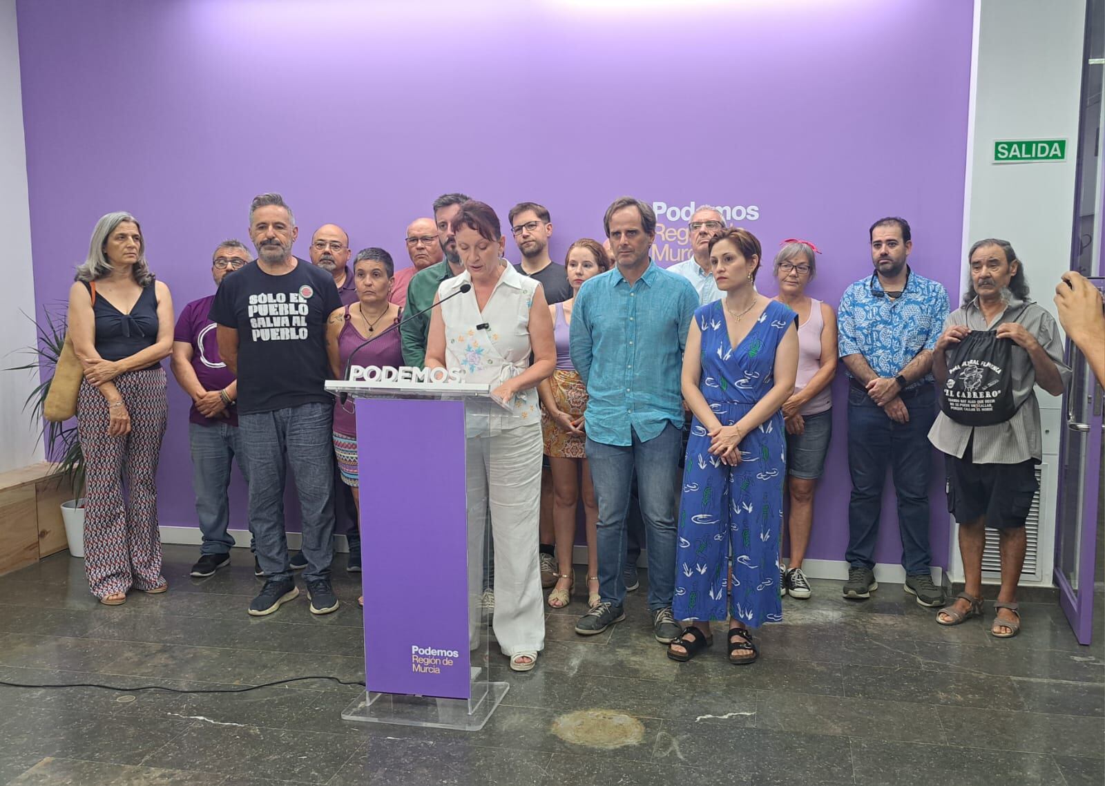 María Marín en una rueda de prensa en la sede de Podemos