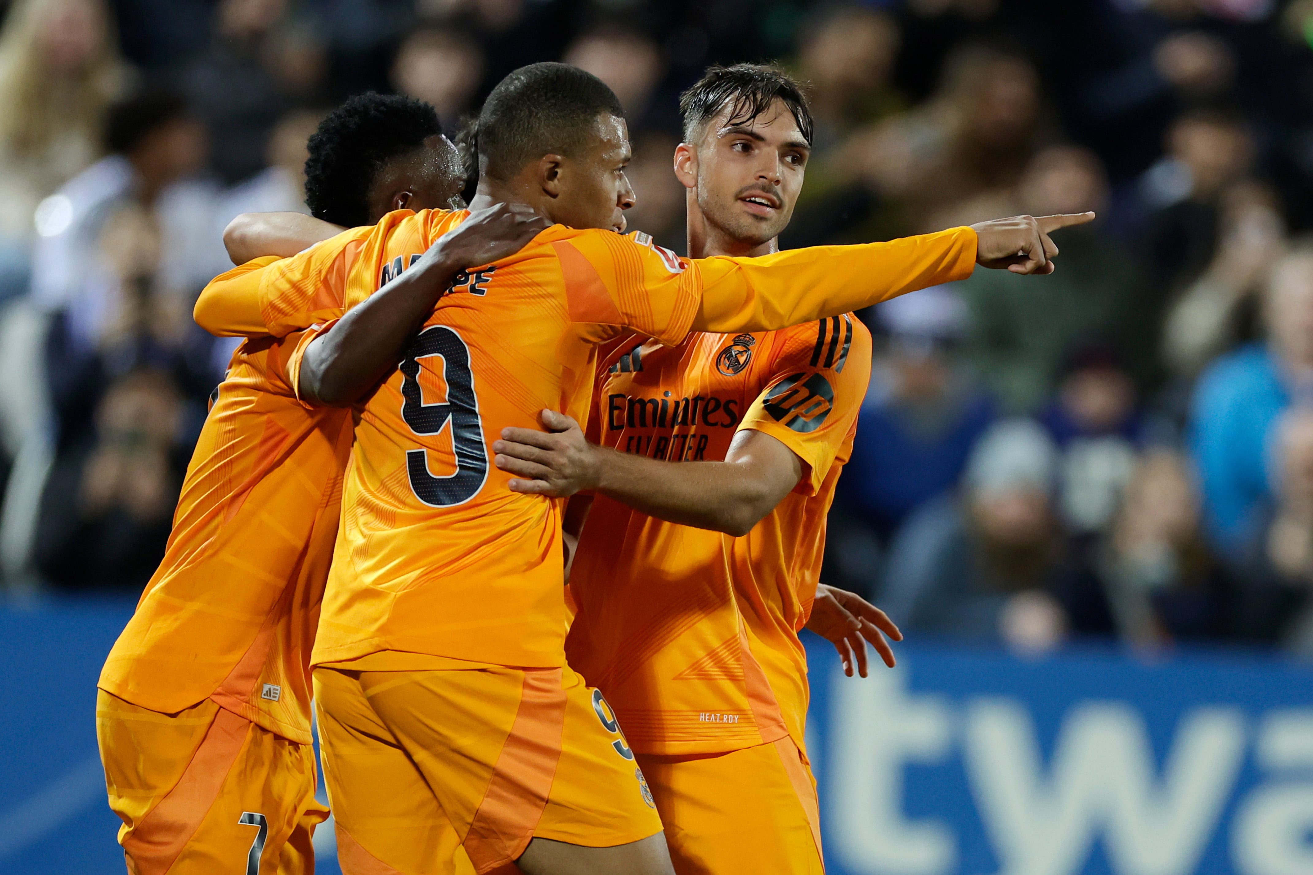 Kylian Mbappé celebra el primer gol del Real Madrid ante el Leganés