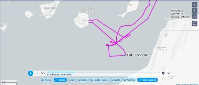 Trayectoria del avión de búsqueda