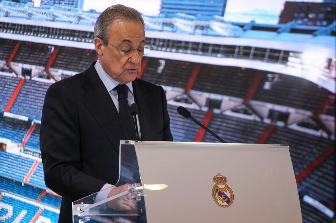 Florentino Pérez, durante la presentación de Reinier. 