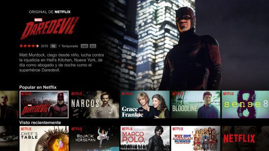 Así se ve la pantalla principal de Netflix en España