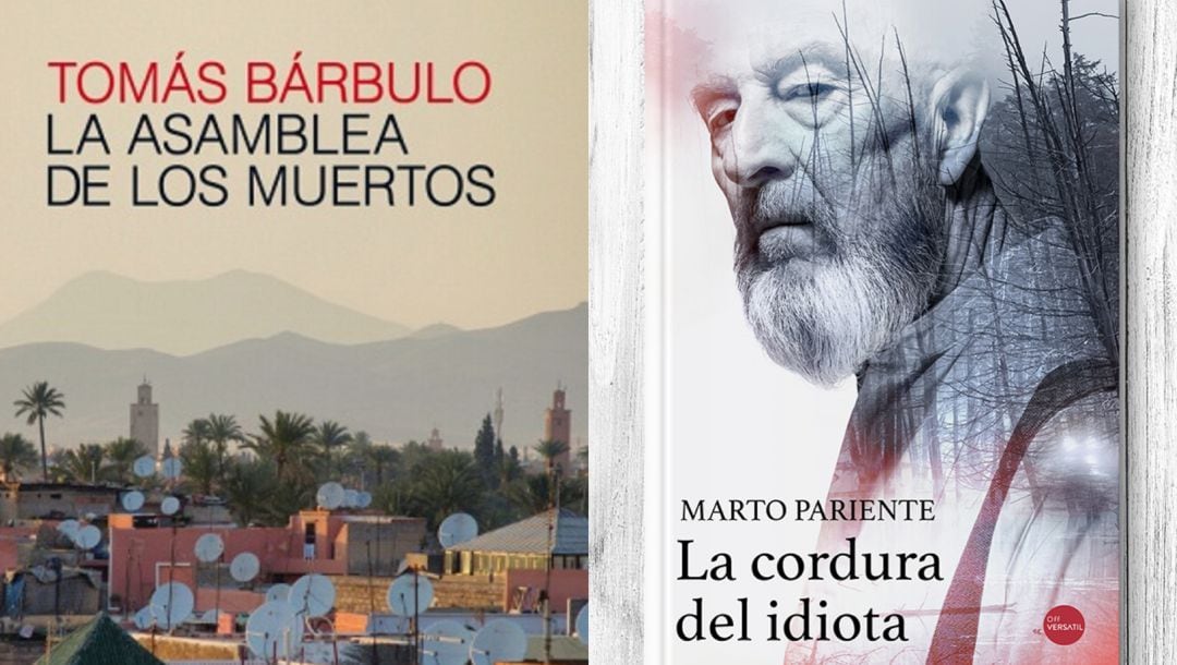 Detalles de la portada del libro &#039;La asamblea de los muertos&#039; de Tomás Bárbulo y de &#039;La cordura del idiota&#039; de Marto Pariente.