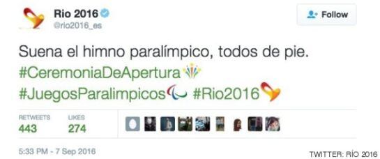 Imagen del tuit de @rio2016_es publicada por el Huffington Post