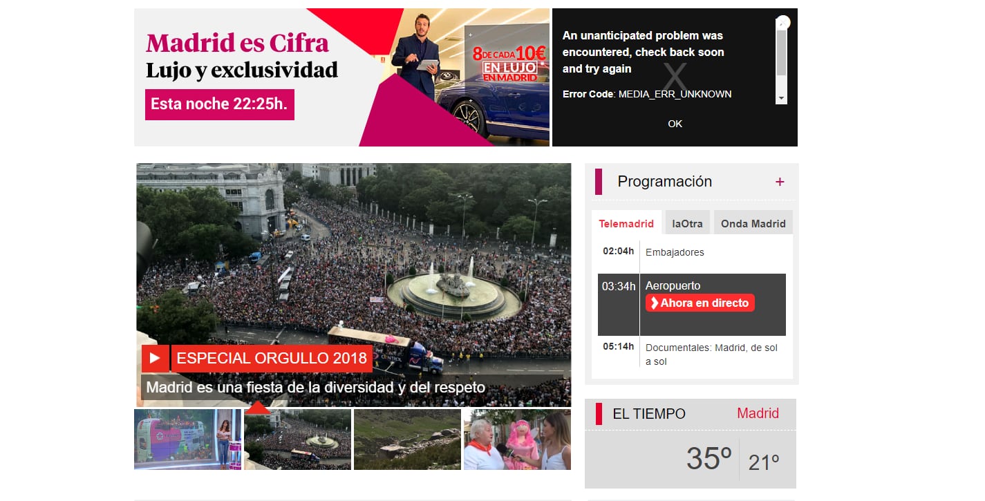 Imagen de la portada de Telemadrid en 2018