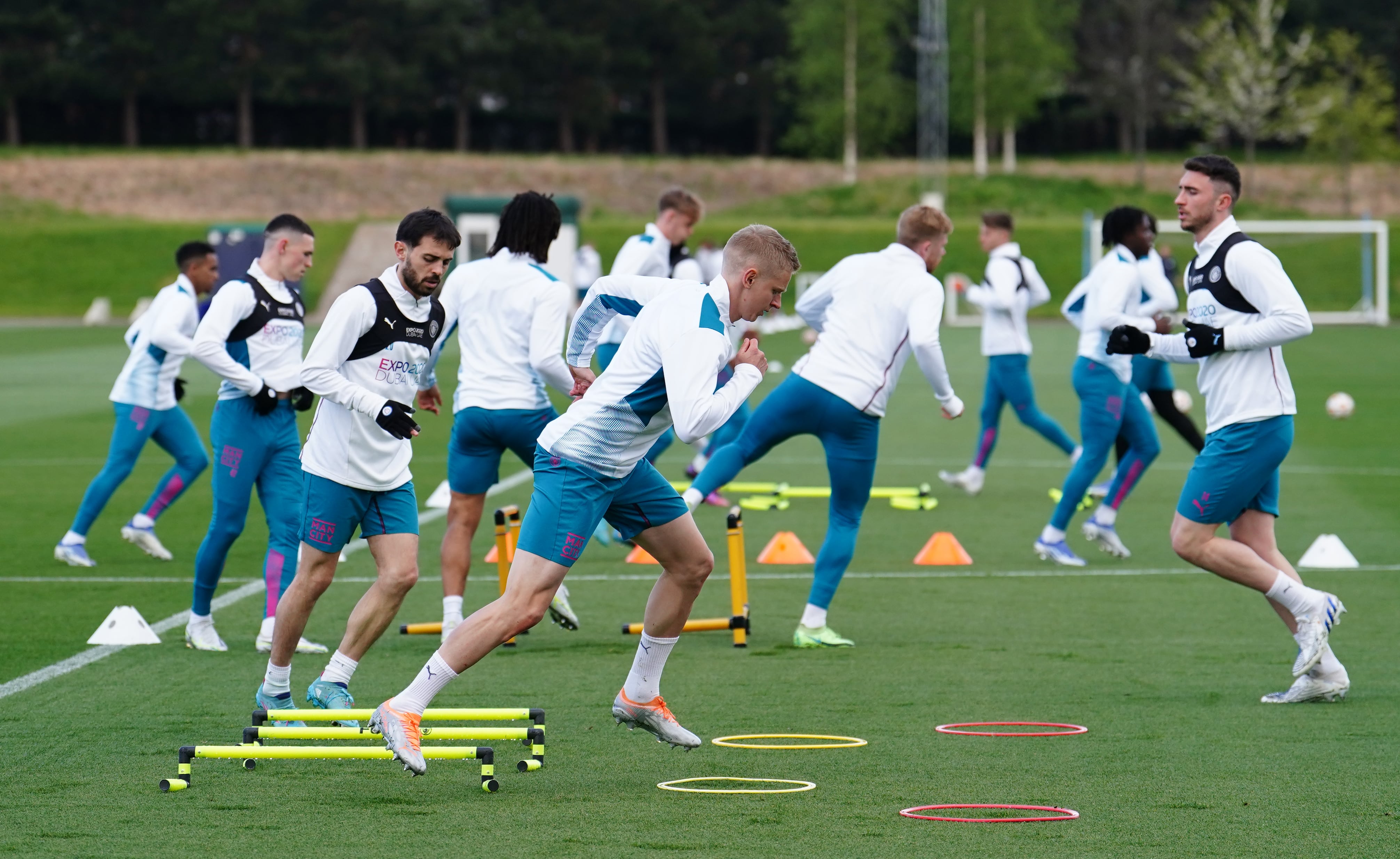 Los jugadores del Manchester City, durante el entrenamiento al partido contra el Real Madrid