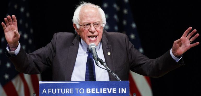 El demócrata Bernie Sanders en un acto electoral en Nueva York.