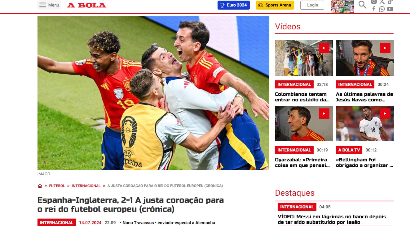 El diario A Bola celebra la victoria de España.