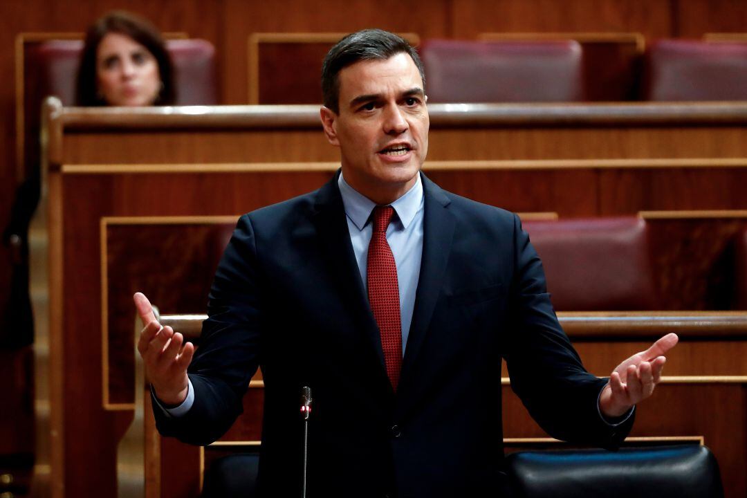 Pedro Sánchez, durante su intervención en el pleno del Congreso