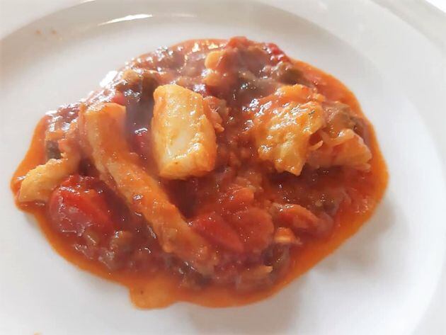 Bacalao al ajoarriero con langostinos de Sanlúcar