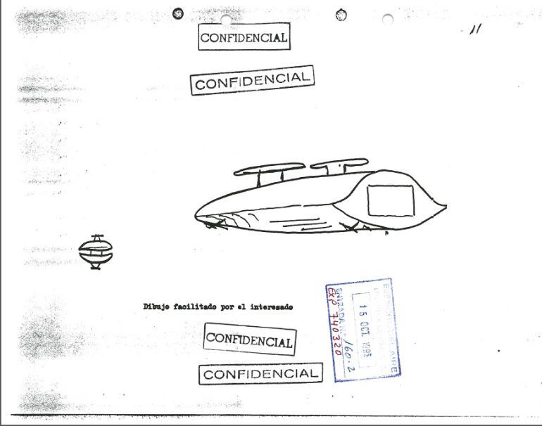 Dibujo de los testigos de los avistamientos de Aznalcóllar, en una de las páginas del expediente desclasificado por el Ministerio de Defensa