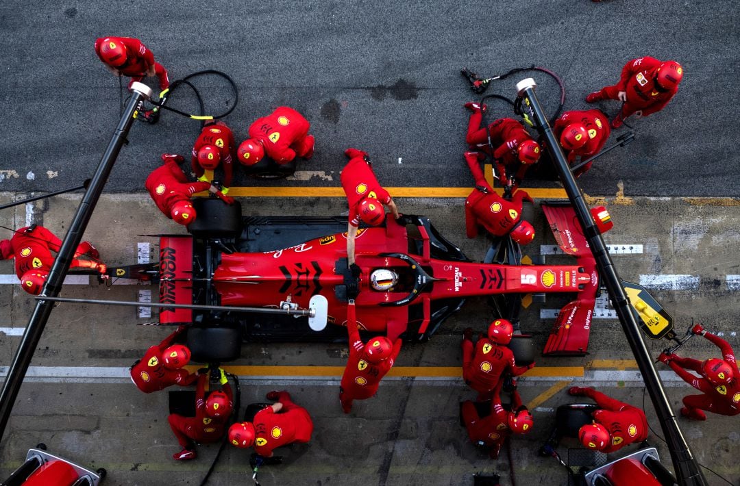 El Ferrari de Vettel, en los test de pretemporada de Montmeló.