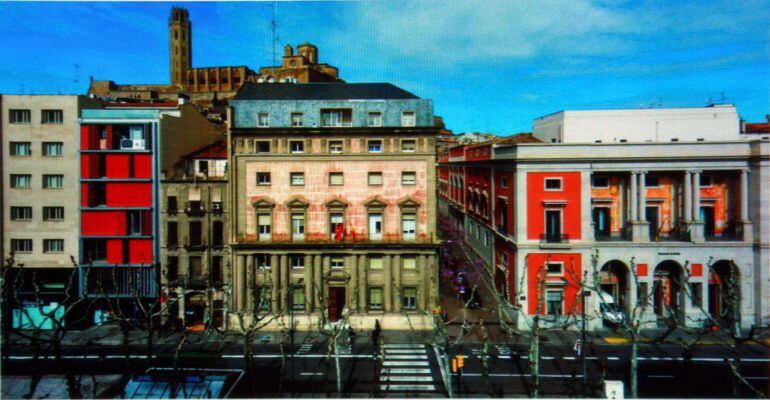 Recreació de com serà el nou Museu Morera a l'edifici de l'antiga Audiència i la relació que mantindrà amb la rambla Ferran i la Seu Vella. Imatge del 19 de novembre del 2015. 