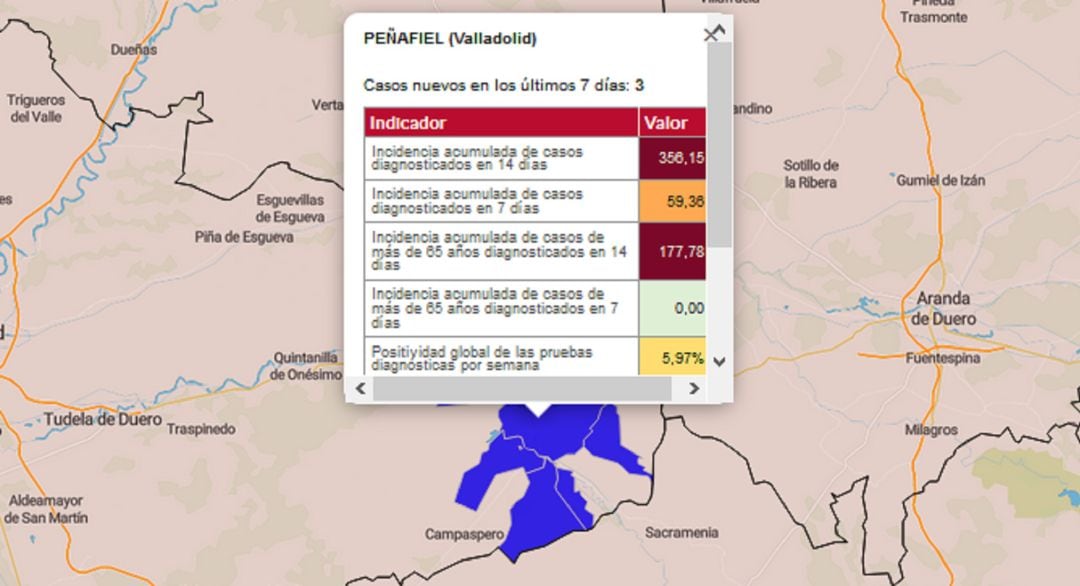 Mapa del Servicio de Epidemiolgía de la Junta de Castilla y León.