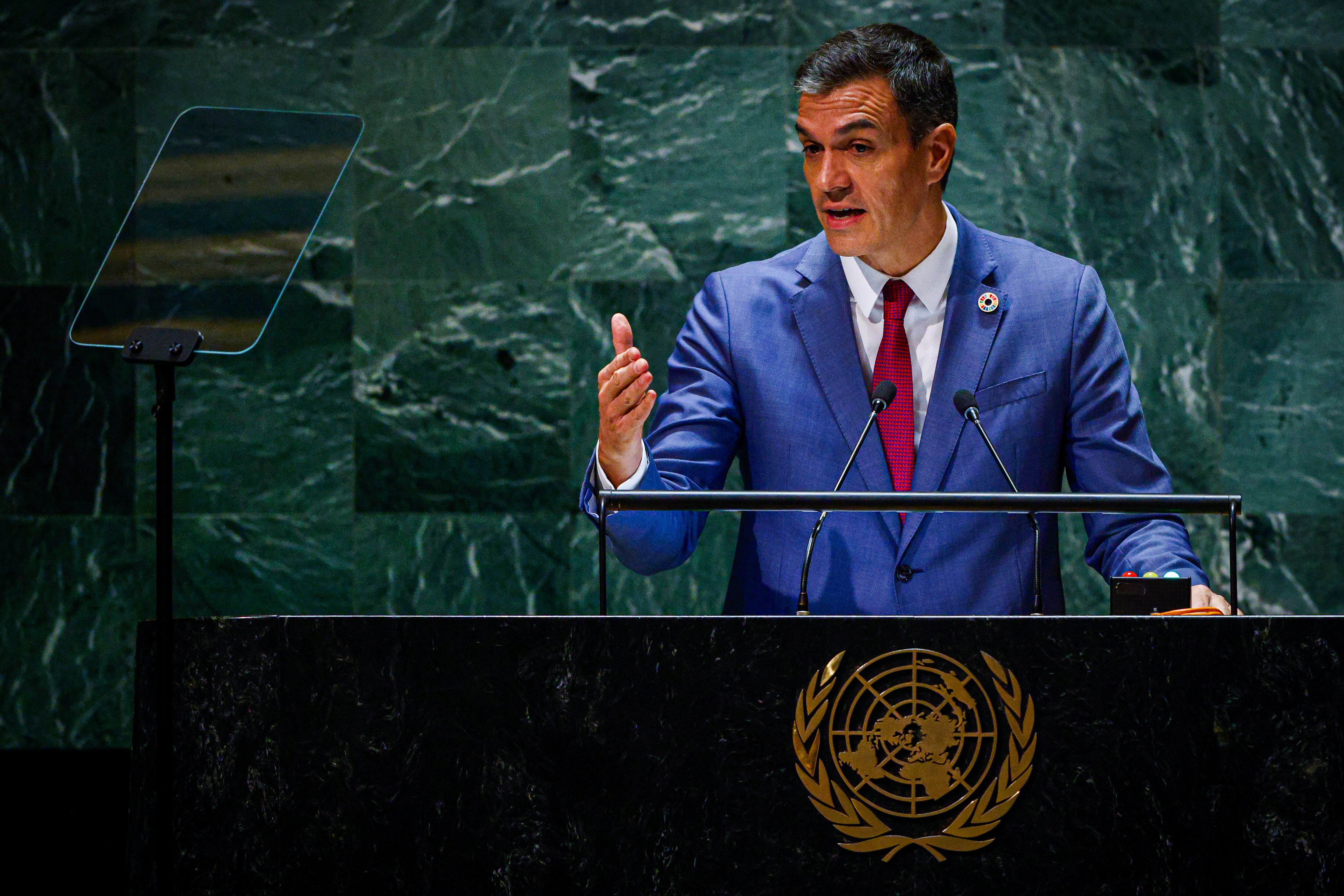 El presidente del Gobierno, Pedro Sánchez, interviene en la Asamblea General de la ONU.