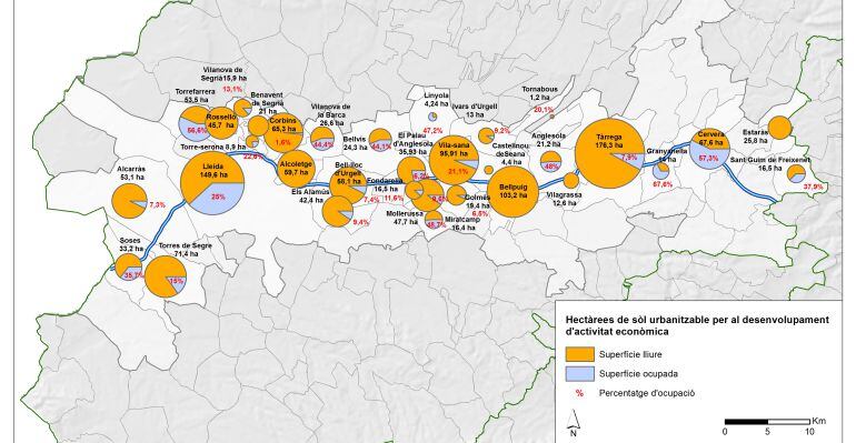Mapa de les hectàrees de sòl urbanitzable per al desenvolupament d'activitat econòmica
