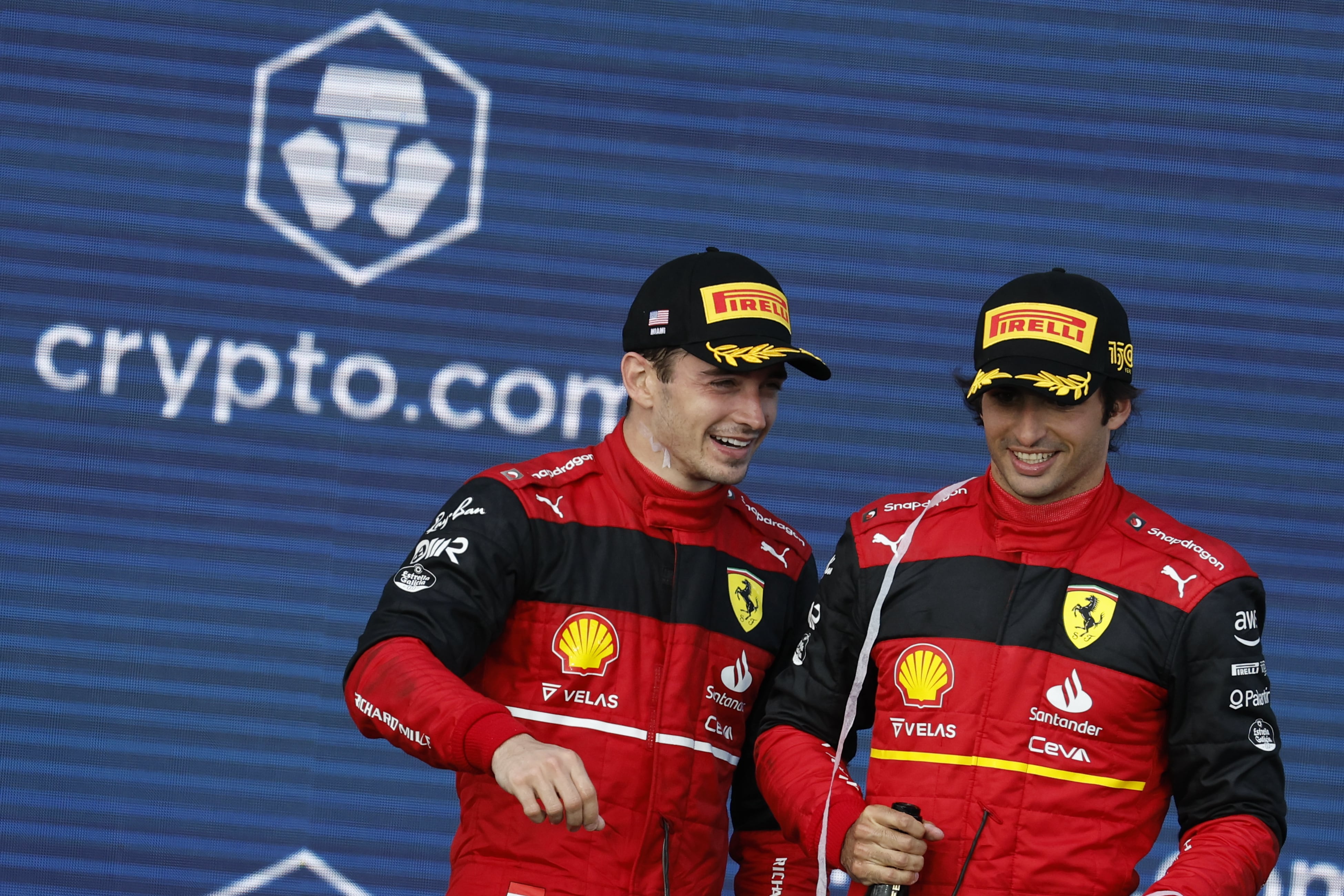 Charles Leclerc y Carlos Sainz, en el podio del GP de Miami