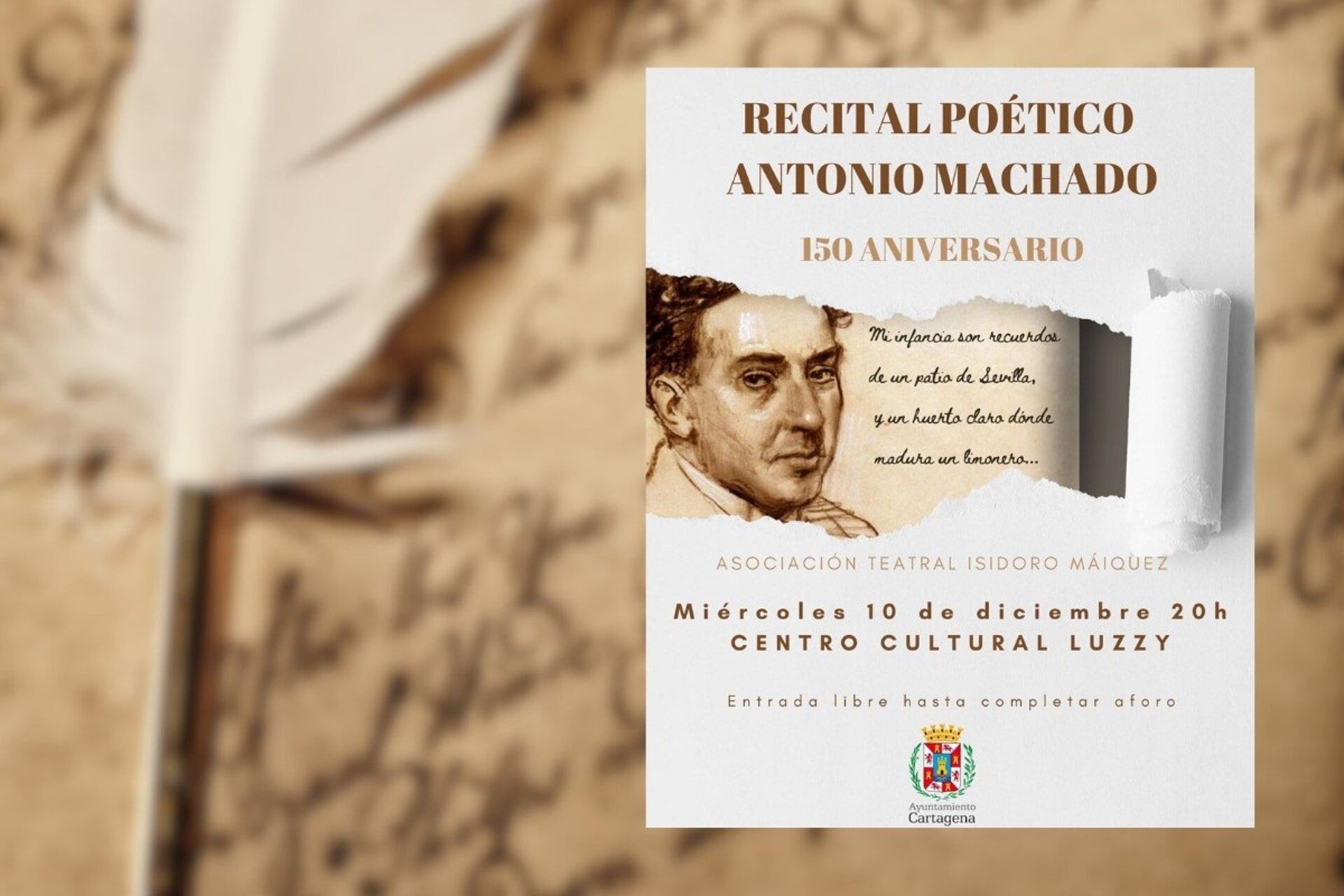 Cartagena homenajea este miércoles a Antonio Machado con un recital poético por el 150 aniversario de su nacimiento