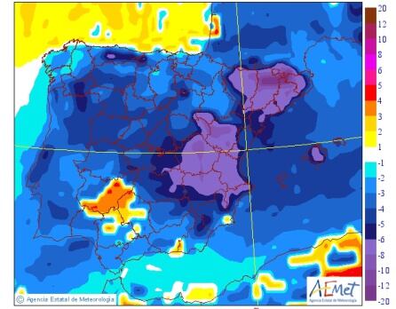 Variación máxima de las temperaturas para el jueves 27 de abril.