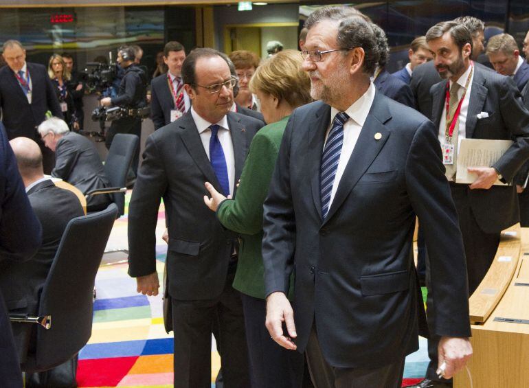 El jefe del Gobierno español, Mariano Rajoy a su llegada a la reunión de los líderes de la Unión Europea.