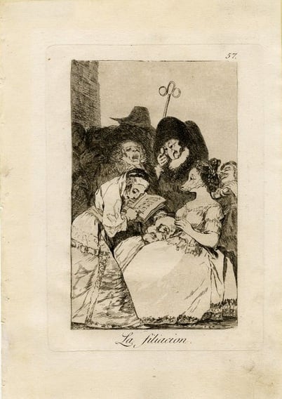 Grabado 'La Filiación-Capricho nº 57', de Francisco de Goya