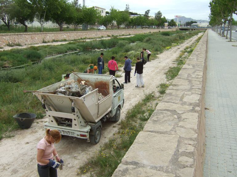 Labores de limpieza en el cauce del río Vinalopó