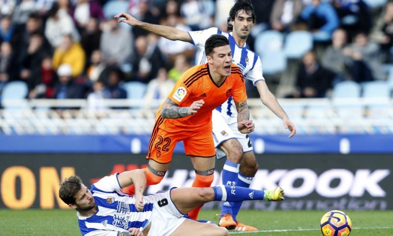 Santi Mina, durante el partido de Anoeta