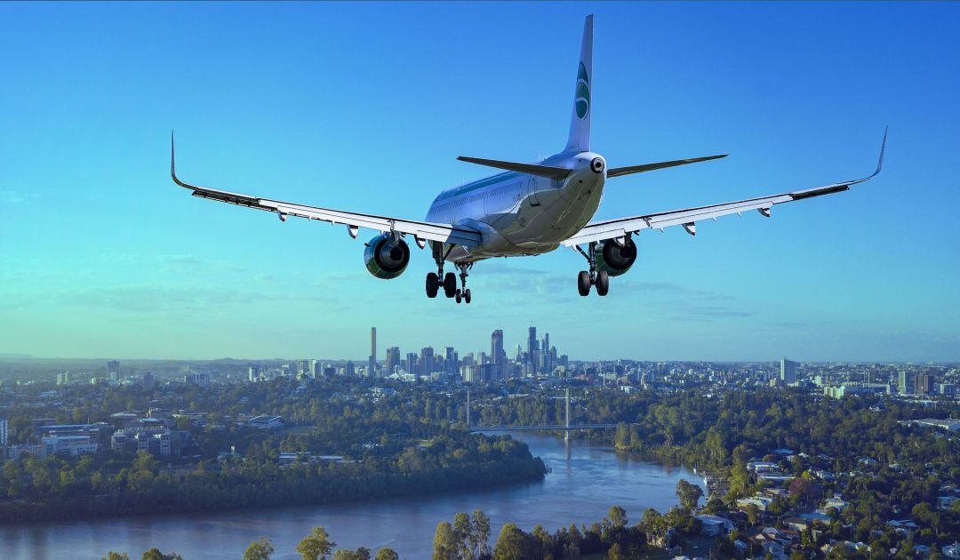 Imagen de un avión aterrizando.