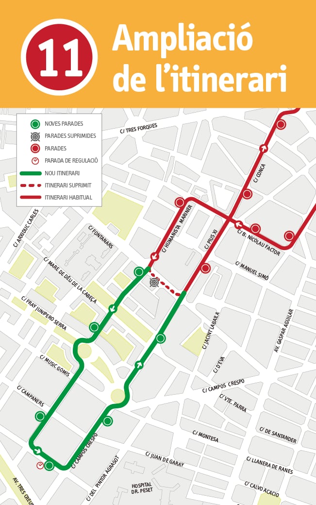 Modificación del recorrido de la línea 11 de EMT València