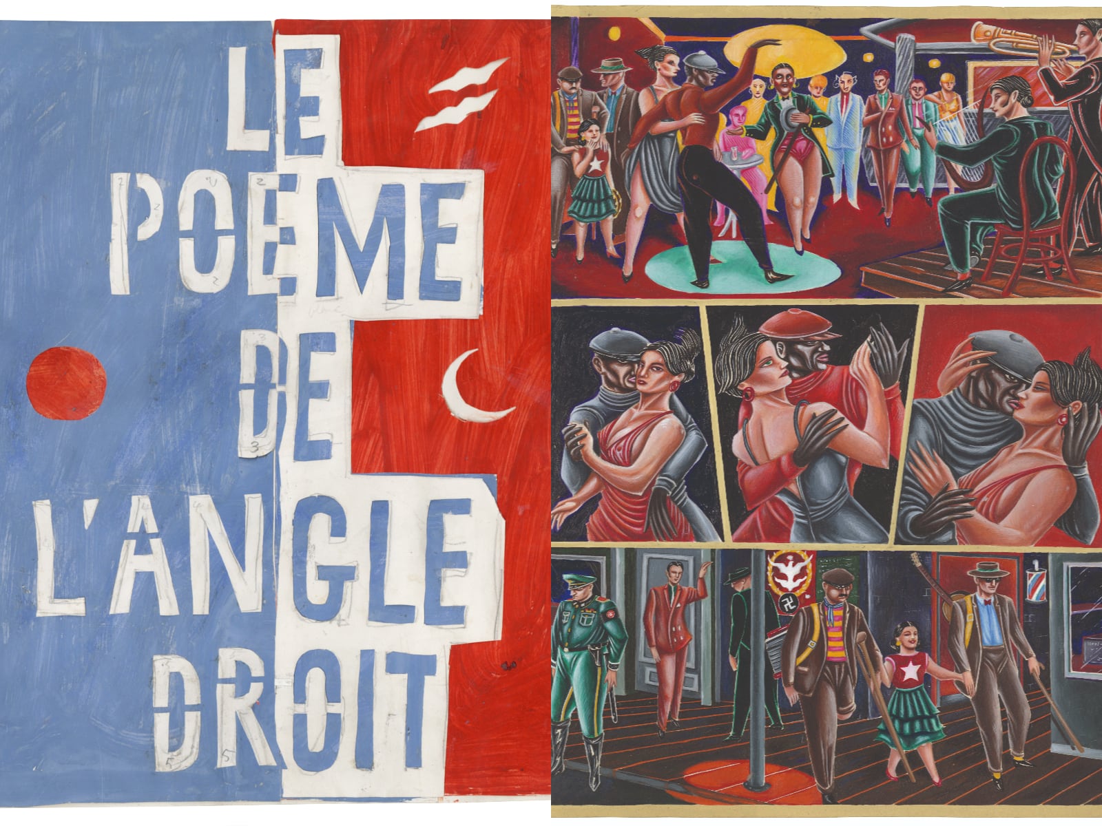 Le Corbusier: Le Poème de l’Angle Droit, 1955. Collage sobre papel, 42.4 x 32 cm; Ceesepe: Original para Estrellita va a Nueva York, 1981. Técnica mixta sobre cartón, 64.5 x 46.5 cm c/u [selección]. Archivo Lafuente