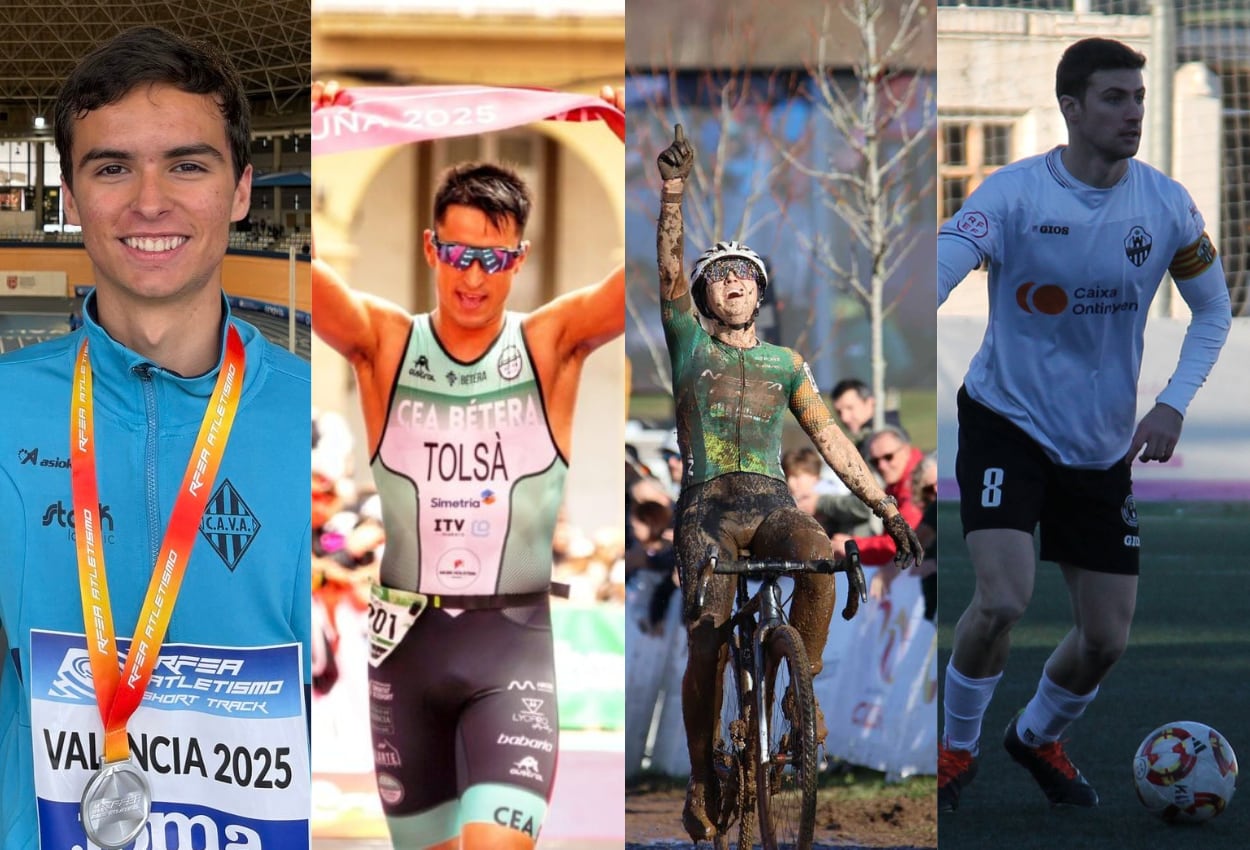 De izquierda a derecha: Quique Marín (CAVA Ontinyent), Héctor Tolsà (CEA BETERA), Sofía Rodríguez (campeona de España de ciclocross) y Alberto Osoro (Ontinyent 1931)