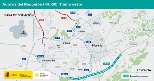 Mapa con las actuaciones previstas para finalizar la autovía del Reguerón
