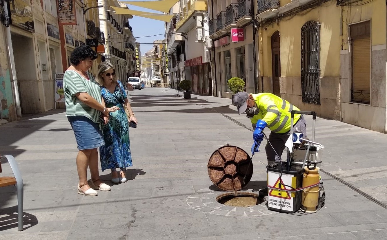 La concejala de Sanidad, Patricia Soriano, certificando los trabajos de desinfección