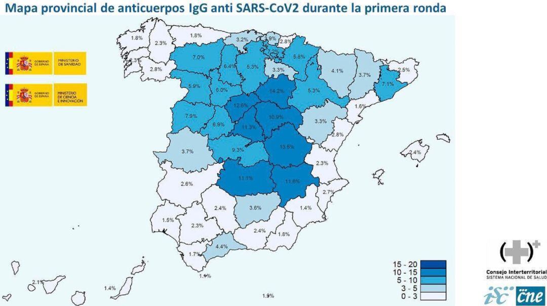 Mapa de la inmunidad en España a 1 de mayo.