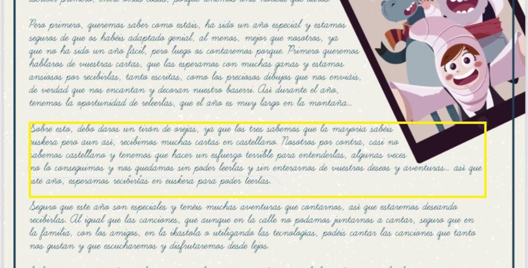 La carta de Olentzero escrita por el Ayuntamiento de Leioa