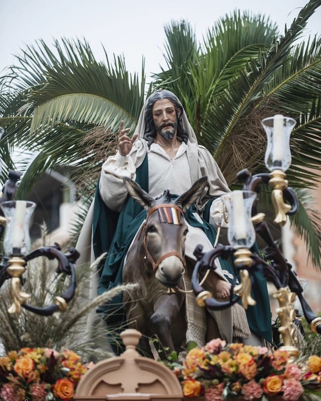 El paso de la Borriquilla en su desfile procesional el Domingo de Ramos