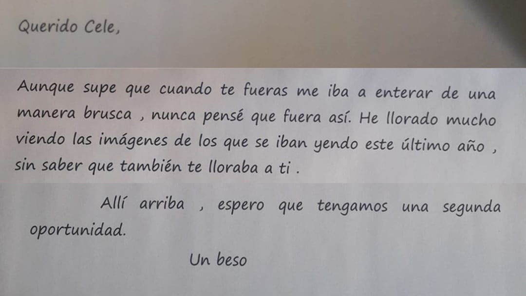 Un fragmento de la carta que Mari Luz ha escrito a su hermano, Celestino Hernández González, una de las 59 víctimas que nadie reclamó de las morgues madrileñas en la primera oleada de coronavirus.