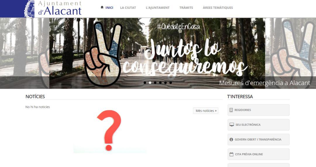 Web municipal de Alicante sin noticias en valenciano