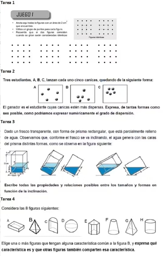 Captura de las 4 tareas de la prueba de creatividad matemática