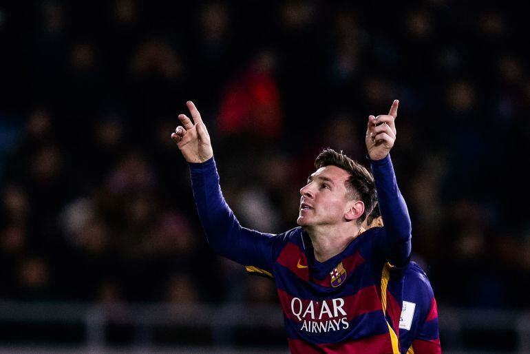 Leo Messi celebra un gol con el Barça