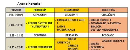 Horario de la Selectividad 2018.