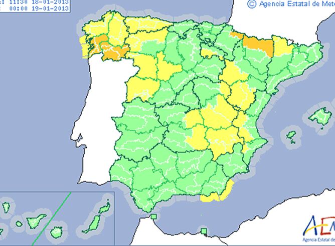 Previsión del tiempo para el viernes 18 de enero con más de veinte provincias en alerta