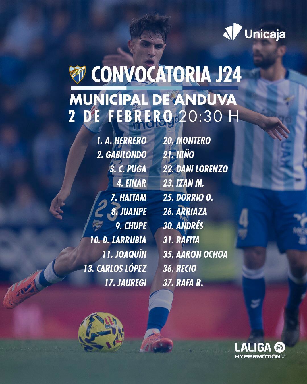 Convocatoria del Málaga para enfrentarse al Mirandés