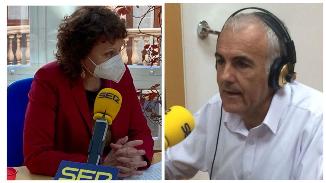 De izquierda a derecha: María Marín, diputada de Podemos y Alfonso Martínez Baños, diputado del PSRM, en los estudios de Radio Murcia (imágenes de archivo)