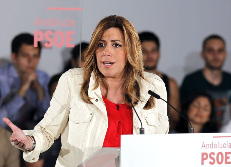 GRA802. SEVILLA, 07/05/2015.- La secretaria general del PSOE de Andalucía, Susana Díaz, durante el acto de inicio de campaña de las elecciones municipales celebrado hoy en Sevilla. EFE/Jose Manuel Vidal